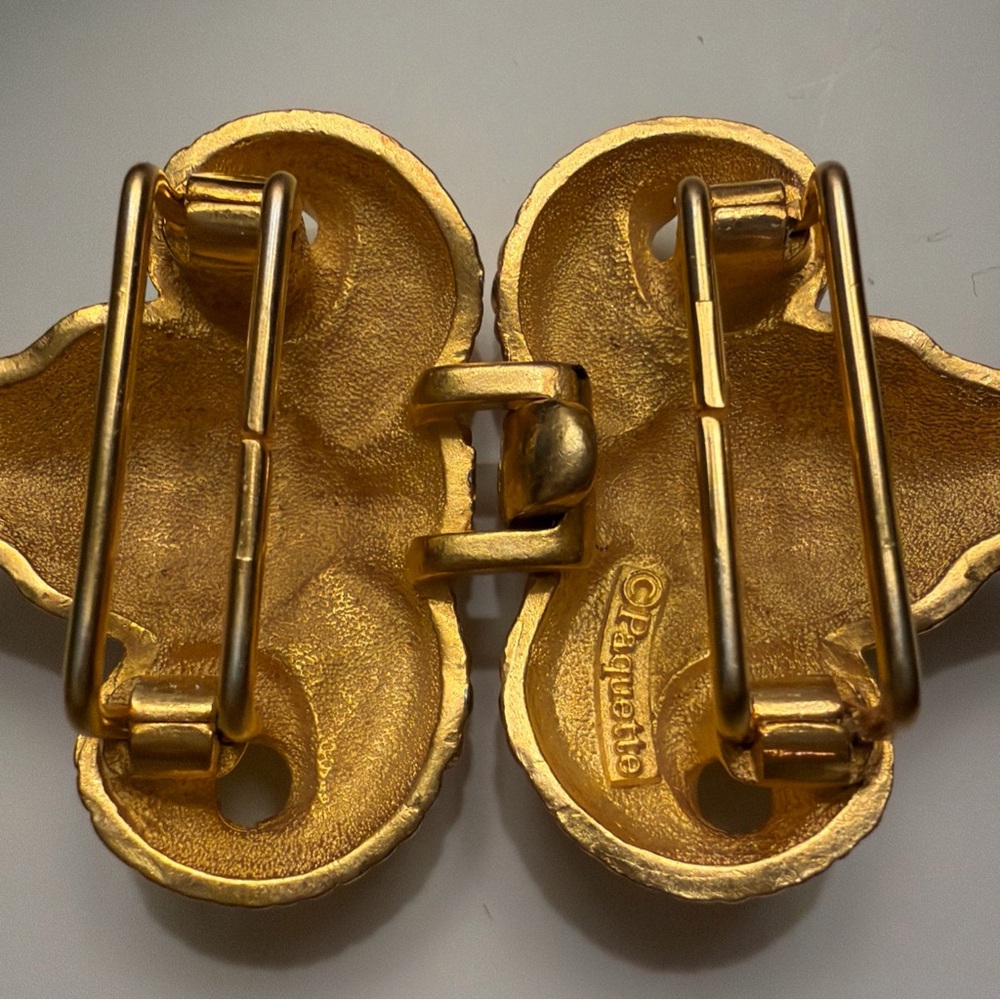 Vintage Signed Paquette Double Belt Buckle Sheep/Ram Horns Goldtone Interlocking - Picture 4 of 8